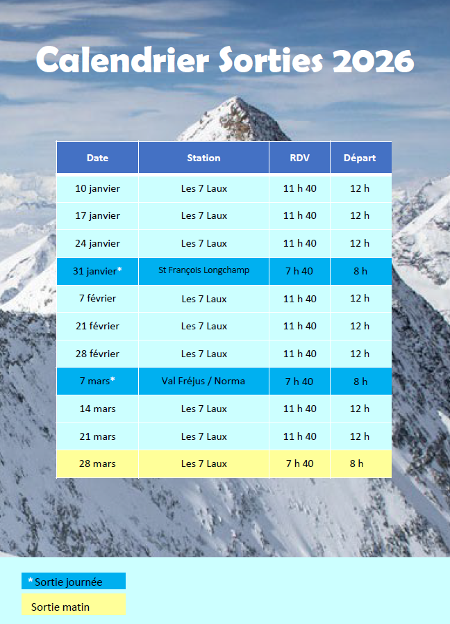 Calendrier saison 2025 - 2026