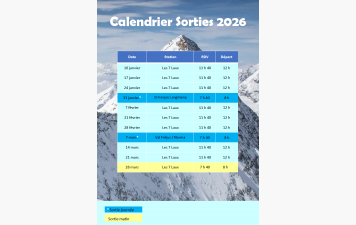 Calendrier saison 2025 - 2026